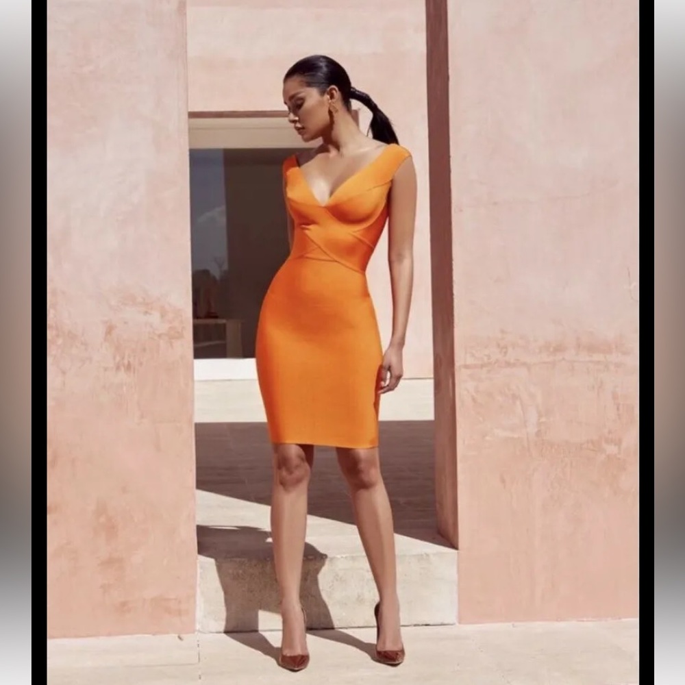 HOUSE OF CB 'Ginevra' Orange Cross Front Bandage Dress /Size extra small XS